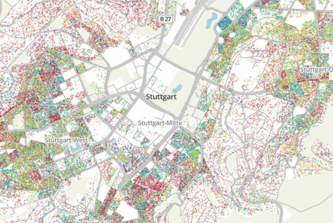 Einkommensverhältnisse auf einer Karte von Stuttgart